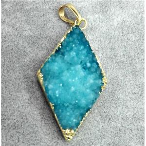 druzy quartz pendant, rhombic, gold plated, approx 20-30mm