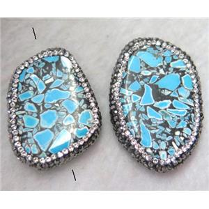 turquoise slice bead paved rhinestone, freeform, approx 20-40mm