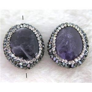 Amethyst beads paved rhinestone, oval, darkpurple, approx 16-22mm