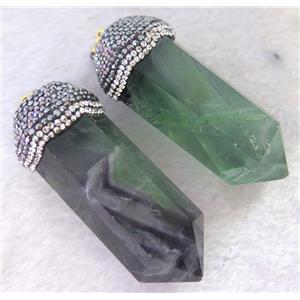 Fluorite bullet pendant paved rhinestone, approx 20-90mm