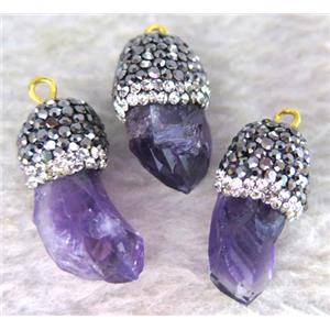 Amethyst pendant paved rhinestone, approx 8-18mm