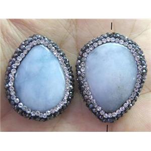 jade bead paved rhinestone, teardrop, blue dye, approx 20-30mm