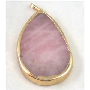 Pink Rose Quartz Teardrop Pendant, approx 25-45mm