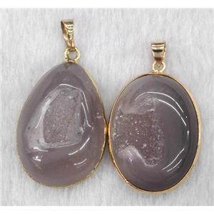 gray druzy agate pendant, mix shape, approx 20-35mm