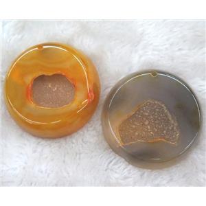 druzy agate pendant, flat-round, approx 50mm dia