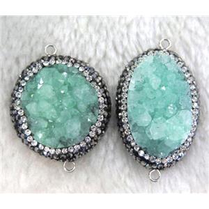 green Druzy Quartz connector paved rhinestone, freeform, approx 15-30mm