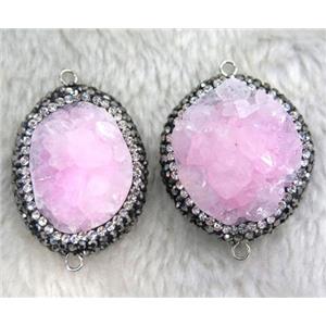 pink Druzy Quartz connector paved rhinestone, freeform, approx 15-30mm