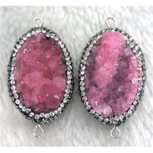 red Druzy Quartz connector paved rhinestone, freeform, approx 15-30mm