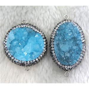 blue druzy quartz connector paved rhinestone, freeform, approx 15-30mm