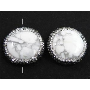 white turquoise bead paved rhinestone, flat-round, approx 25mm dia