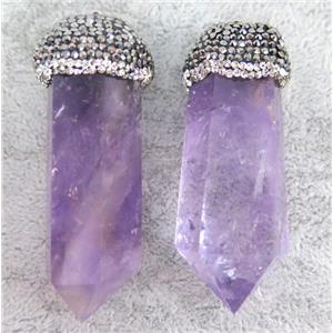 Amethyst bullet pendant paved rhinestone, approx 20-60mm