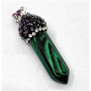 malachite bullet pendant paved rhinestone, green, approx 10-35mm