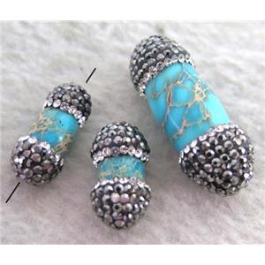 aqua Imperial Jasper bead paved rhinestone, barrel, approx 12-35mm