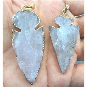 clear quartz arrowhead pendant, rough, gold plated, approx 20-70mm