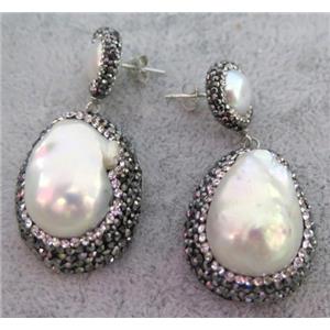 gemstone earring paved rhinestone, approx 15-25mm