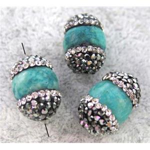 round Amazonite bead paved rhinestone, green, approx 12mm