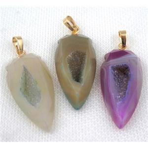 agate druzy pendant, faceted arrowhead, mix color, approx 15-45mm