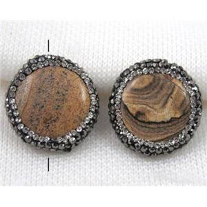 Picture Jasper Beads pave rhinestone, flat-round, approx 22mm dia