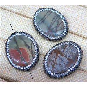 Picasso Jasper bead paved rhinestone, oval, approx 25-35mm