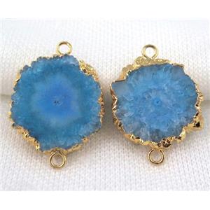 aqua solar Quartz druzy slice connector, freeform, gold plated, approx 15-35mm