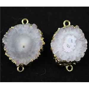 white Solar Quartz druzy slice connector, freeform, gold plated, approx 10-20mm