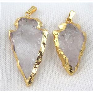 hammered Clear Quartz Arrowhead Pendant, gold plated, approx 20x20mm