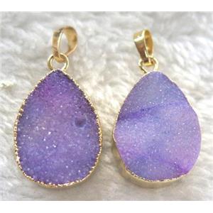 purple quartz teardrop pendant, gold plated, approx 15-20mm