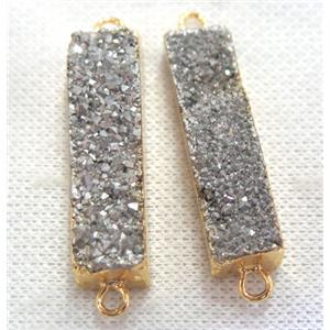 druzy quartz connector, silver, rectangle, gold plated, approx 10-40mm