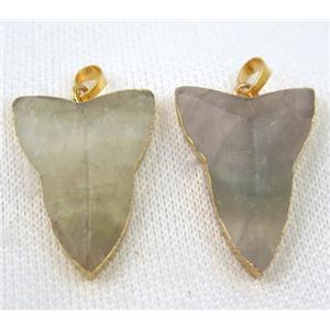 Fluorite pendant, shield, gold plated, approx 25-35mm