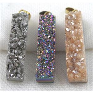 quartz druzy pendant, rectangle, mix color, approx 10-40mm