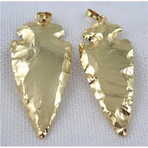 hammered Rock Agate arrowhead pendant, gold plalted, approx 20-60mm