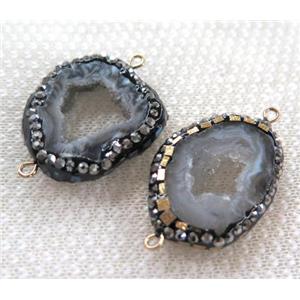 druzy agate connector paved foil, rhinestone, freeform, approx 15-25mm