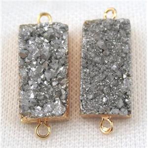 silver druzy quartz connector, rectangle, gold plated, approx 15-30mm