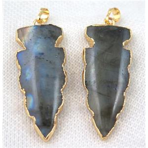 Labradorite arrowhead pendant, gold plated, approx 20-45mm