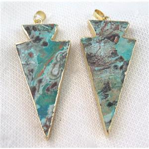 Ocean Jasper arrowhead pendant, blue, gold plated, approx 25-55mm