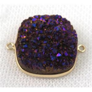 druzy quartz connector, square, purple electoplated, approx 25x25mm