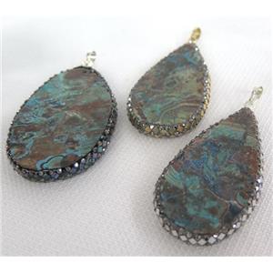 Ocean Jasper pendant paved foil, rhinestone, teardrop, blue, approx 25-60mm