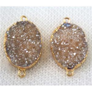 champagne druzy quartz connector, oval, gold plated, approx 15x20mm