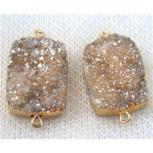 champagne druzy quartz connector, rectangle, gold plated, approx 15x20mm