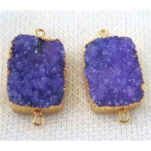 purple druzy quartz connector, rectangle, gold plated, approx 15x20mm