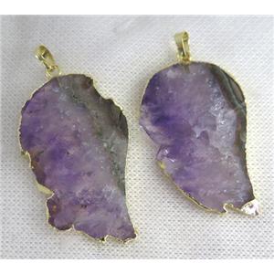 Amethyst pendant, purple, angel wing, gold plated, approx 25-50mm