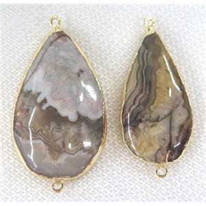 Mexico Crazy Agate teardrop connector, gold plated, approx 15-40mm