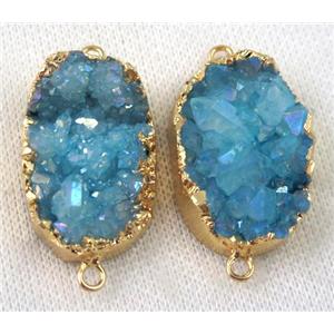 blue druzy quartz connector, AB color, freeform, gold plated, approx 20-35mm