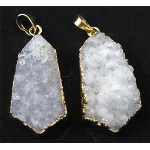 white druzy quartz pendant, gold plated, approx 18-38mm