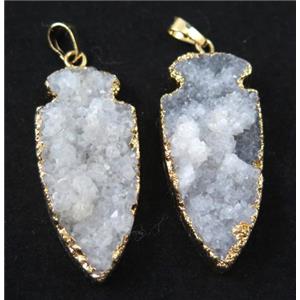 white druzy quartz pendant, arrowhead, gold plated, approx 20-45mm