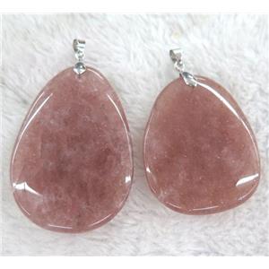 Strawberry Quartz pendant, teardrop, pink, approx 35-55mm