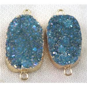 druzy quartz connector, blue AB-color, freeform, gold plated, approx 20-35mm