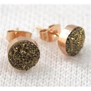 golden druzy agate earring studs, approx 8mm dia