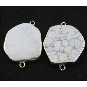 white turquoise howlite slice connector, freeform, gold plated, approx 20-35mm