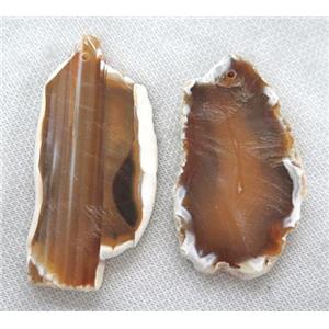 agate slice pendant, freeform, coffee, approx 20-60mm